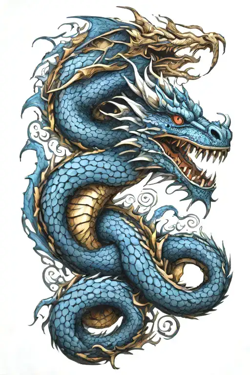 medieval blue earth dragon wrapping staring back at me tattoo design idea