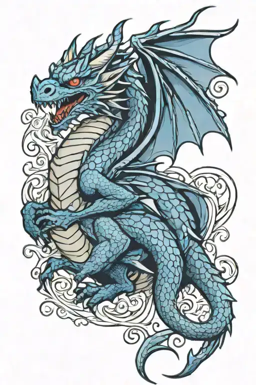 medirval earth blue dragon staring menacingly tattoo design idea