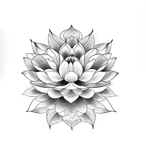 Create a black, line work tattoo featuring dahlias and lotus flowers. The design should start on the front of the left s tattoo design idea