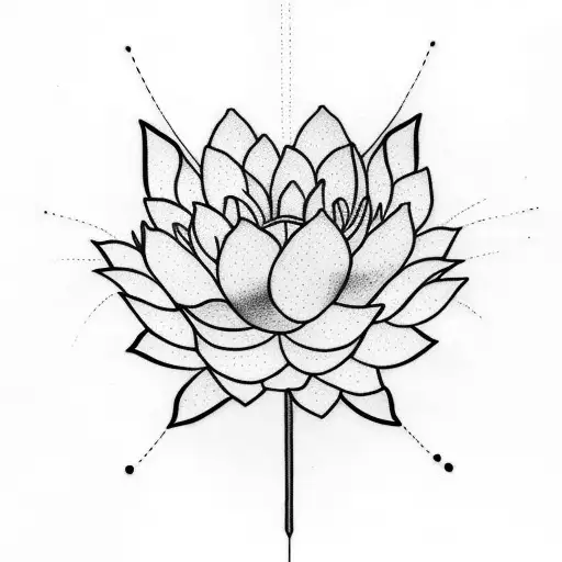 Create a black, line work tattoo featuring dahlias and lotus flowers. The design should start on the front of the left s tattoo design idea