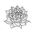 Create a black, line work tattoo featuring dahlias and lotus flowers. The design should start on the front of the left s tattoo design idea