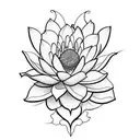 Create a black, line work tattoo featuring dahlias and lotus flowers. The design should start on the front of the left s tattoo design idea