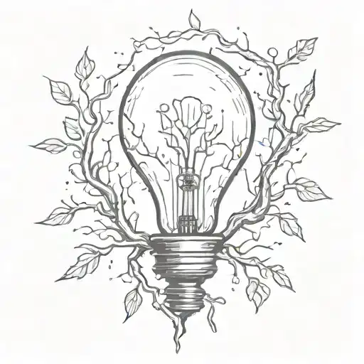 A sketch style design of a lightbulb with roots growing out of it, symbolizing the idea that love and life experiences are the foundation for personal growth and development as a student tattoo design idea