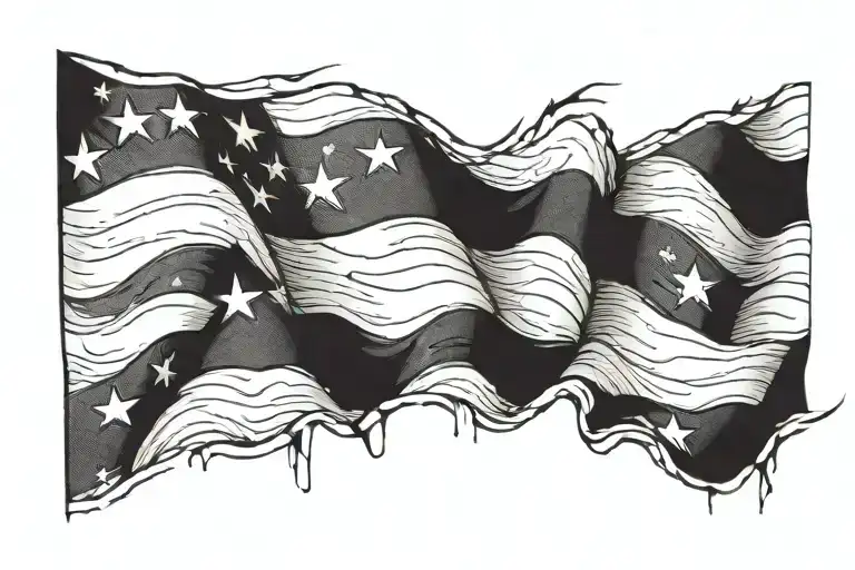 american flag waving torn  tattoo design idea