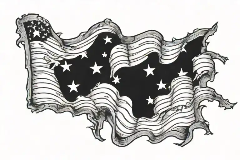 traditional american flag waving torn and shredded  tattoo design idea