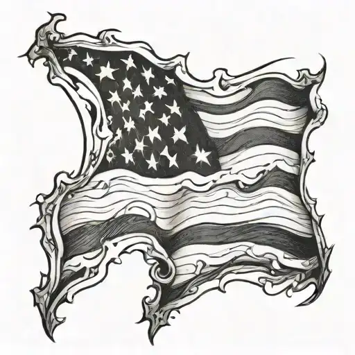 american flag waving torn  tattoo design idea
