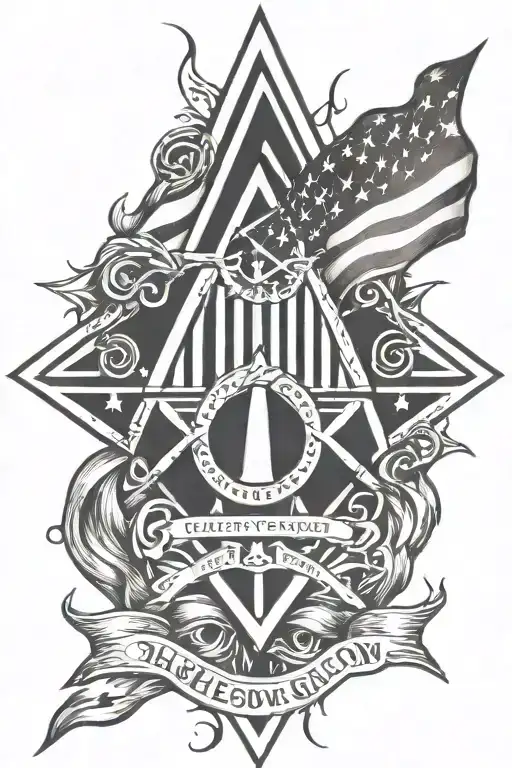 2nd squadron insignia intertwined with an American flag in a geometric design tattoo design idea