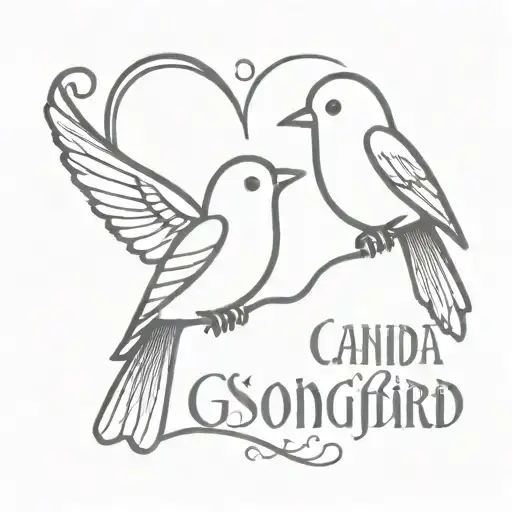 songbird with a heart and the words grandma and grandad  tattoo design idea