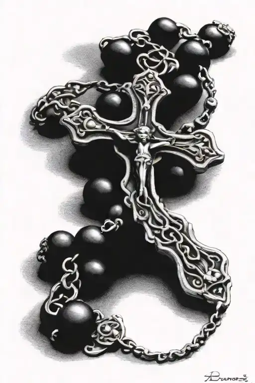 rosary with chrome hearts cross  tattoo design idea