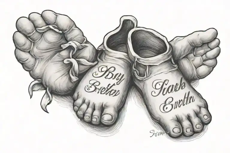 baby feet print with date of birth and name written tattoo design idea