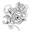An abstract design incorporating Quinn Jasmine's name and jasmine flowers tattoo design idea