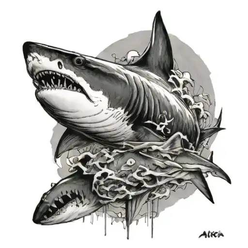 the word 'akira' surrounded by a shark  tattoo design idea