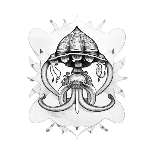 Portuguese national emblem, 4 playing cards, a jellyfish, and a flower tattoo design idea