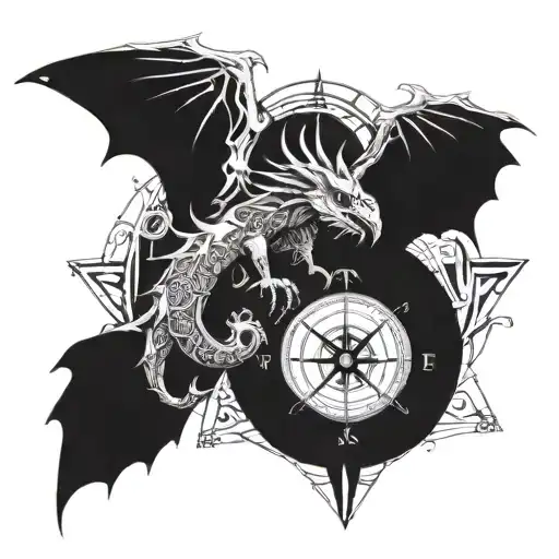 dragon skull dove compass tattoo design idea