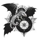 dragon skull dove compass tattoo design idea