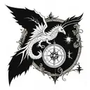 dragon skull dove compass tattoo design idea