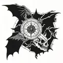 dragon skull dove compass tattoo design idea