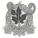 circle Canadian maple leaf fish hooks stems tattoo design idea