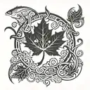 circle Canadian maple leaf fish hooks stems tattoo design idea