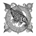 circle Canadian maple leaf fish hooks stems tattoo design idea