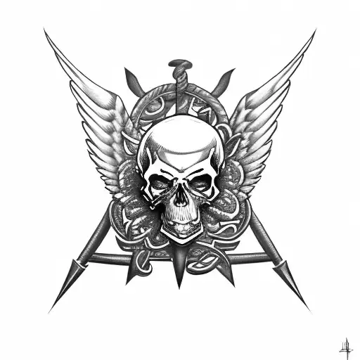 skullbomb with wings and anchor tattoo design idea