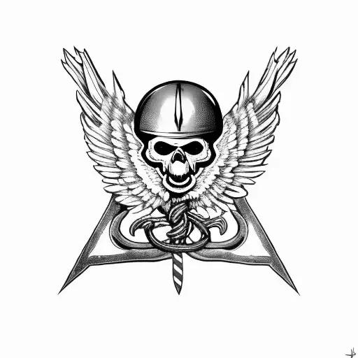 skullbomb with wings and anchor navy tattoo design idea