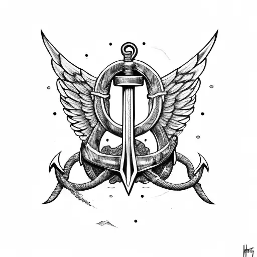 bomb with wings and anchor tattoo design idea