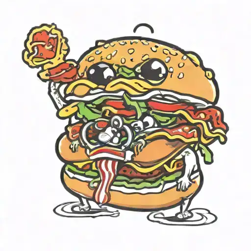 hamburger eating hotdog dog tattoo design idea