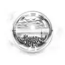 ACTS 2:17 bubble writing with first half heavenly cityscape and second half apocalyptic cityscape tattoo design idea