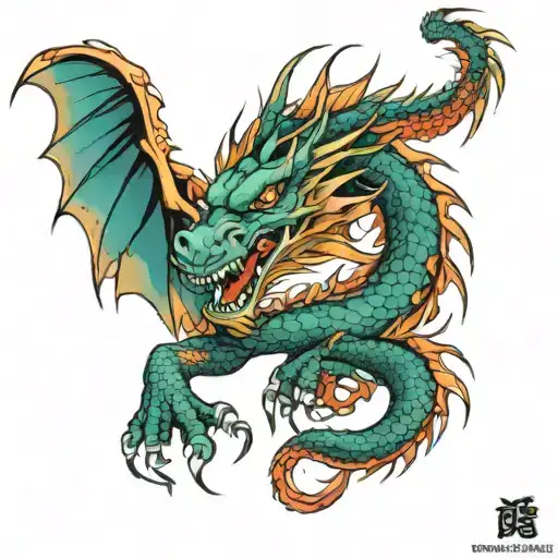 A Yakuza leader symbolized by a fierce dragon with intricate details and vibrant colors tattoo design idea