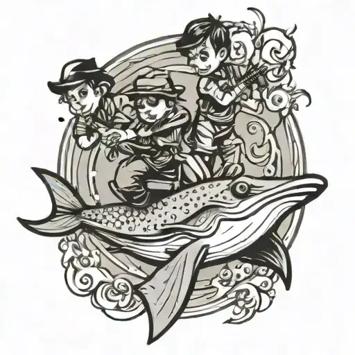 children riding sting ray tattoo design idea