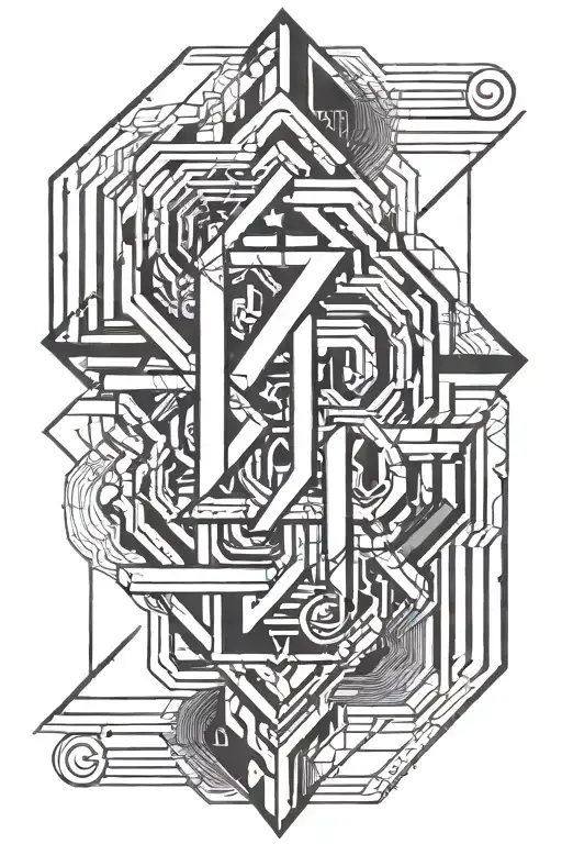 long thing geometric line design with the number 7777 featured tattoo design idea