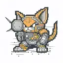 A video game inspired tattoo of a cat warrior wielding a computer mouse as a weapon in a pixel art style tattoo design idea