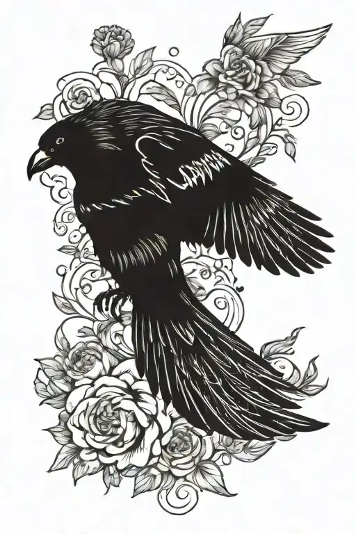 Carpe diem and crow flying tattoo design idea
