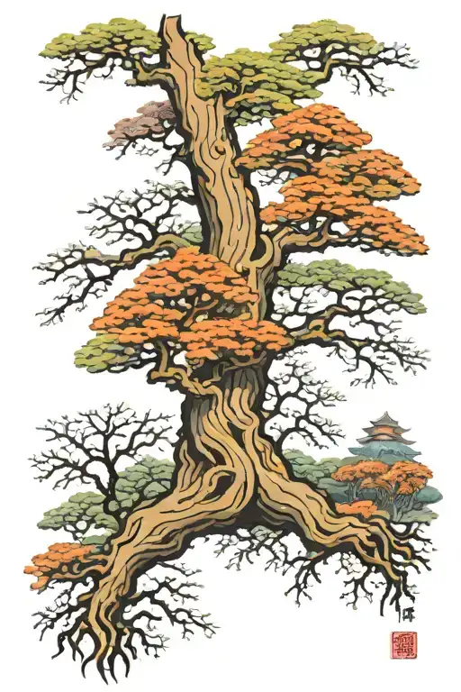 three elm trees, one large, one medium, one small tattoo tattoo design idea