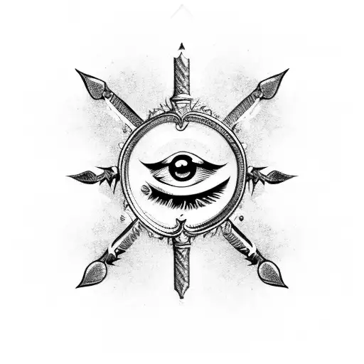 damocles sword with eye tattoo design idea
