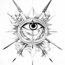 damocles sword with eye tattoo design idea