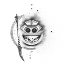 damocles sword with eye tattoo design idea