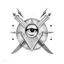 damocles sword with eye tattoo design idea