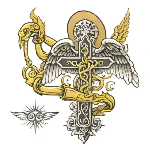 caduceus with glock replacing right wing tattoo design idea