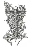 caduceus symbol and crossed anchors tattoo design idea