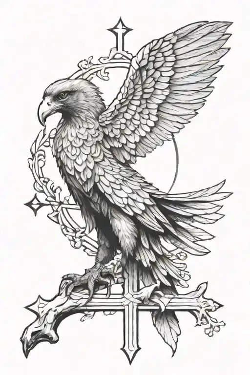 buzzard and cross tattoo tattoo design idea