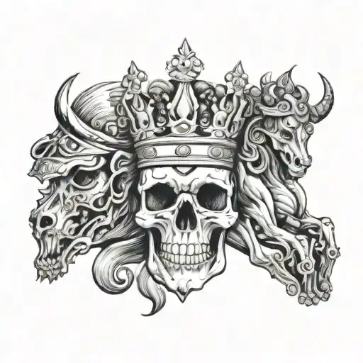 skulls kings uncrowned king crown with astro Aries horse and gods Horus  tattoo design idea