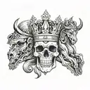 skulls kings uncrowned king crown with astro Aries horse and gods Horus  tattoo design idea