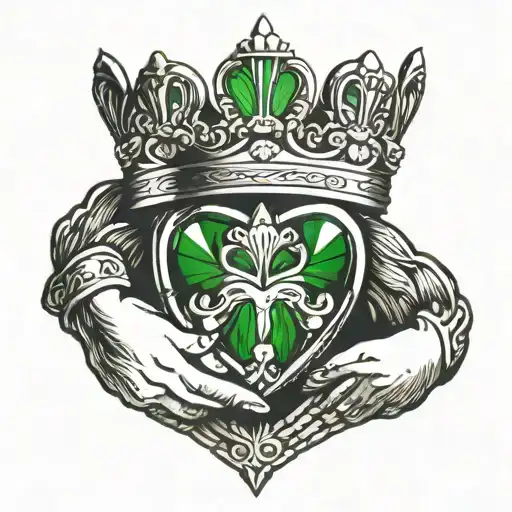 claddagh emerald heart sacred crown queen tattoo design idea