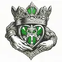 claddagh emerald heart sacred crown queen tattoo design idea