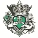 claddagh emerald heart sacred crown queen tattoo design idea