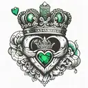 claddagh emerald heart sacred crown queen tattoo design idea