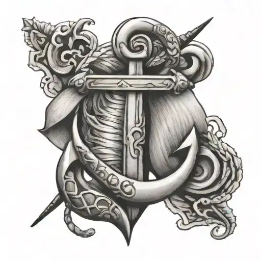 anchor caduceus and half heart  tattoo design idea
