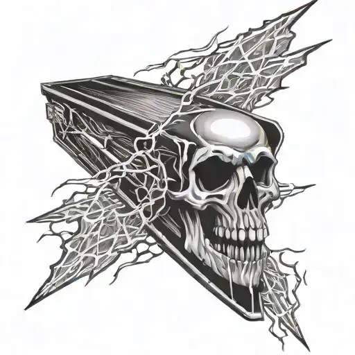 the coffin from the album death magnetic combined with the album ride the lightning by Metallica tattoo design idea